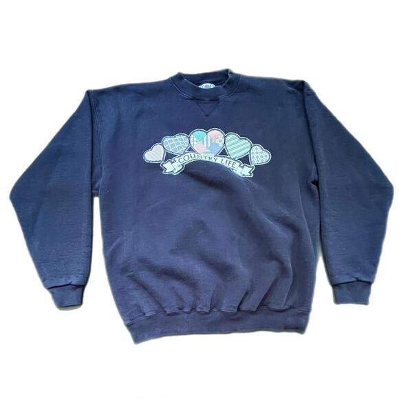Tops - Vintage‎ “Country Life” Grandma Heavy Weight Navy Crewneck - L